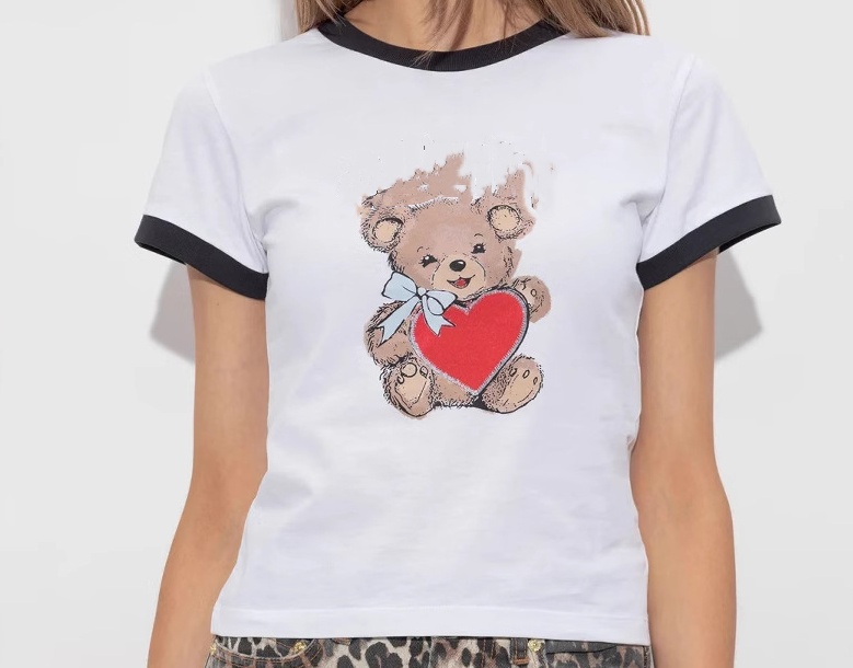 T-shirt pour femmes Designer Love Bear ours lettre imprimée contraste bord coton blanc à manches courtes t-shirt slim ajustement