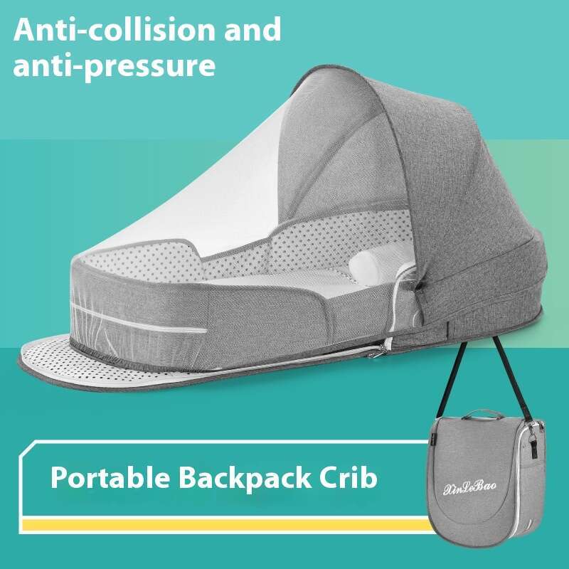 Portable and Foldable Solid Wood Baby Crib with Mosquito Net for Newborns-image-1056965974