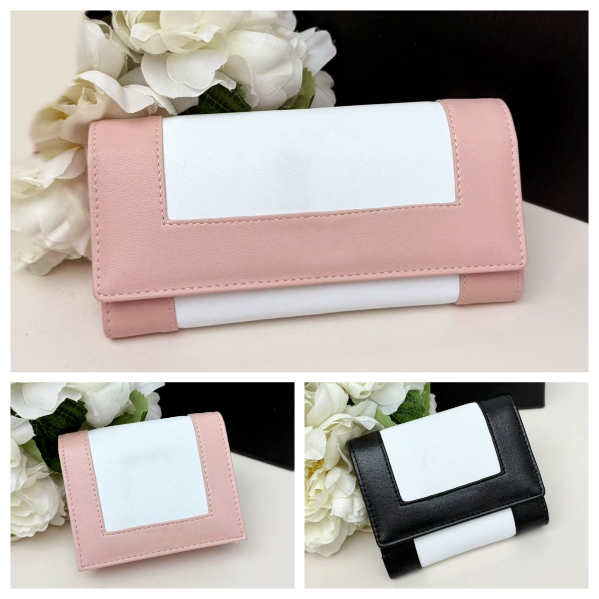 New Luxury Two-tone Fashion wallets Women Designer Folding wallet Clutch Long wallet money clip with card slots Multi wallets coin purse pink design