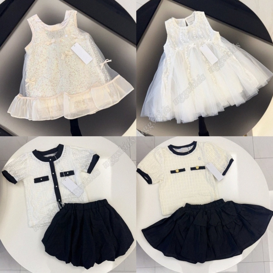 Designer girls Sequins bow Dress T-shirt skirt shorts Sets Kids baby Clothing Sets Cotton toddler Girls Kids Infant Clothing sets-image-1056938820