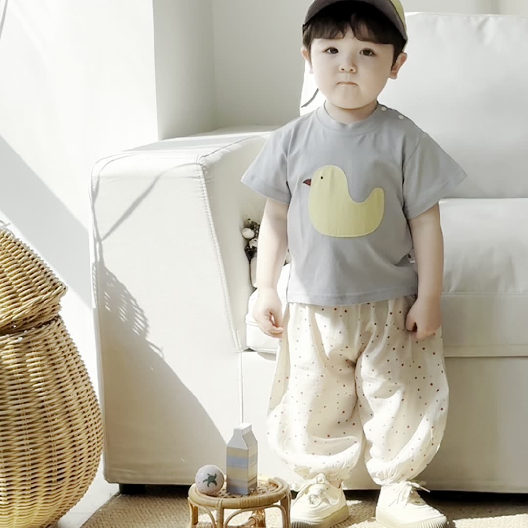 XW224 Boys suit summer 2025 new cute baby chick short-sleeved fashionable polka dot pants summer baby clothes-image-1056957465