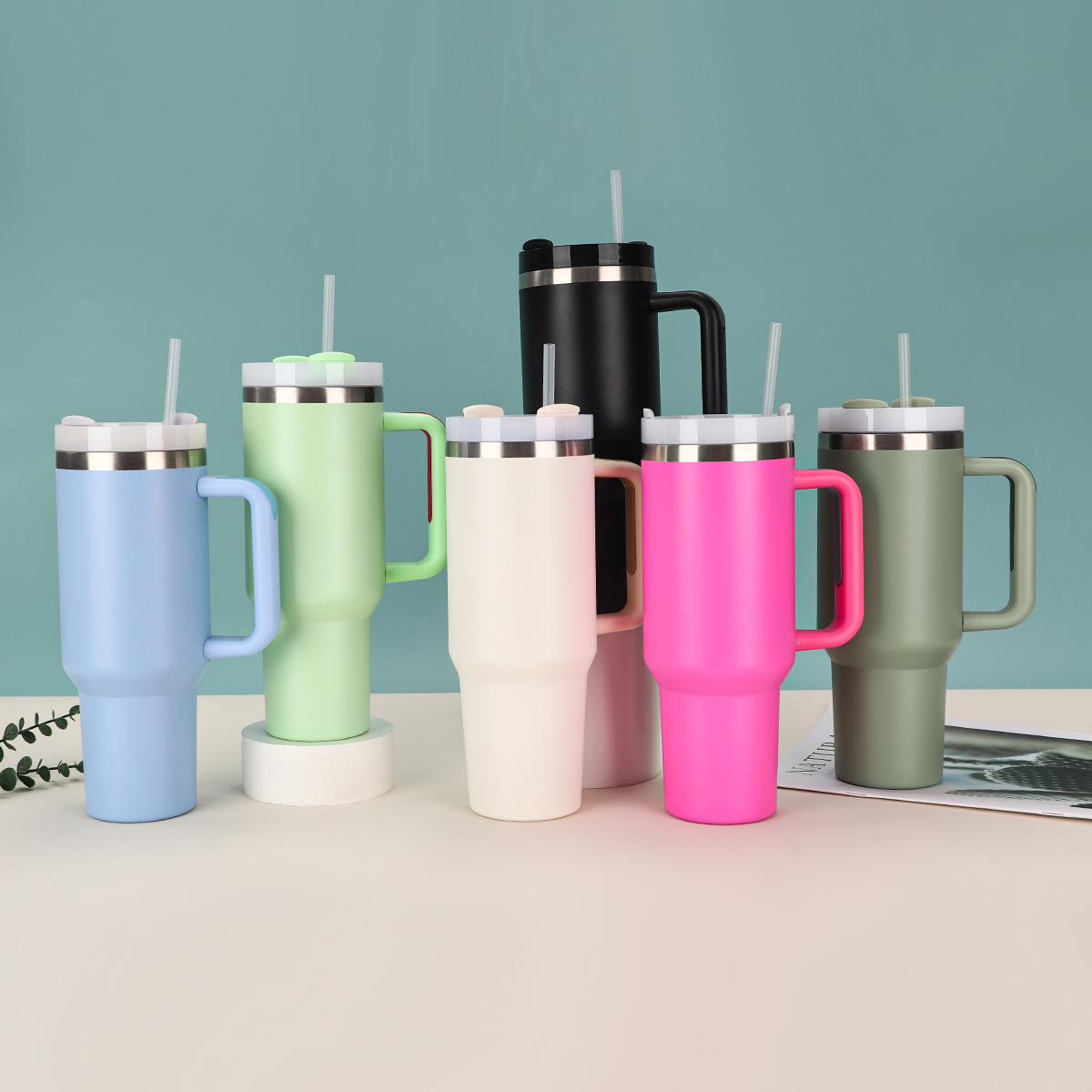 40oz car cup 304 stainless steel series insulated cup, large capacity double-layer vacuum portable handle cup designer stely-image-1056994342