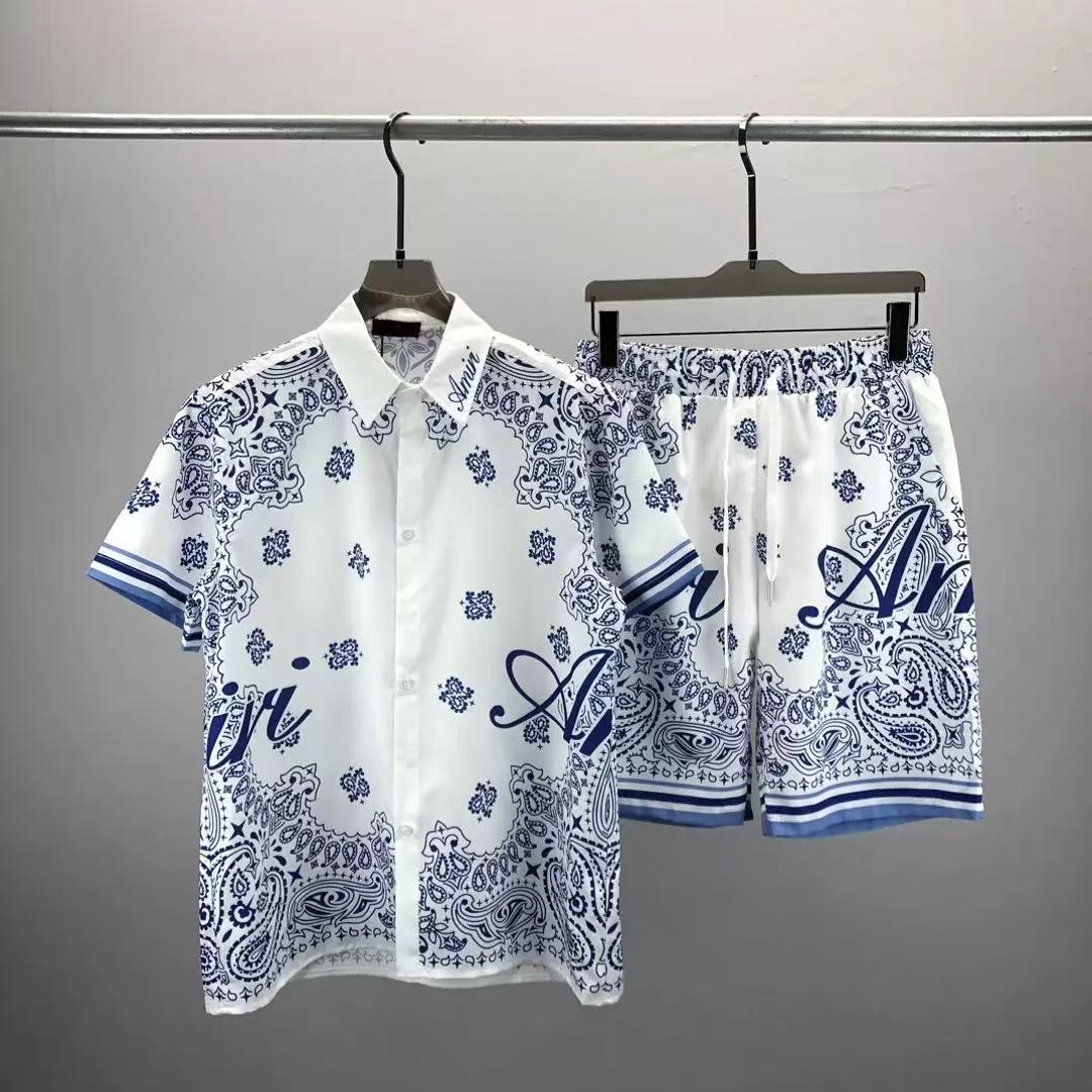 Designer Men T-shirt Set Short à revers à imprimé décontracté et shorts pour hommes en soie