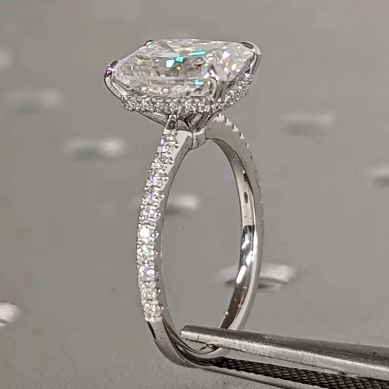 Gia Igi Certified CVD HPHT Lab Grown Dia 14K/ Solid Gold Radiant Cut Engagement Ring with Hidden Halo for Women