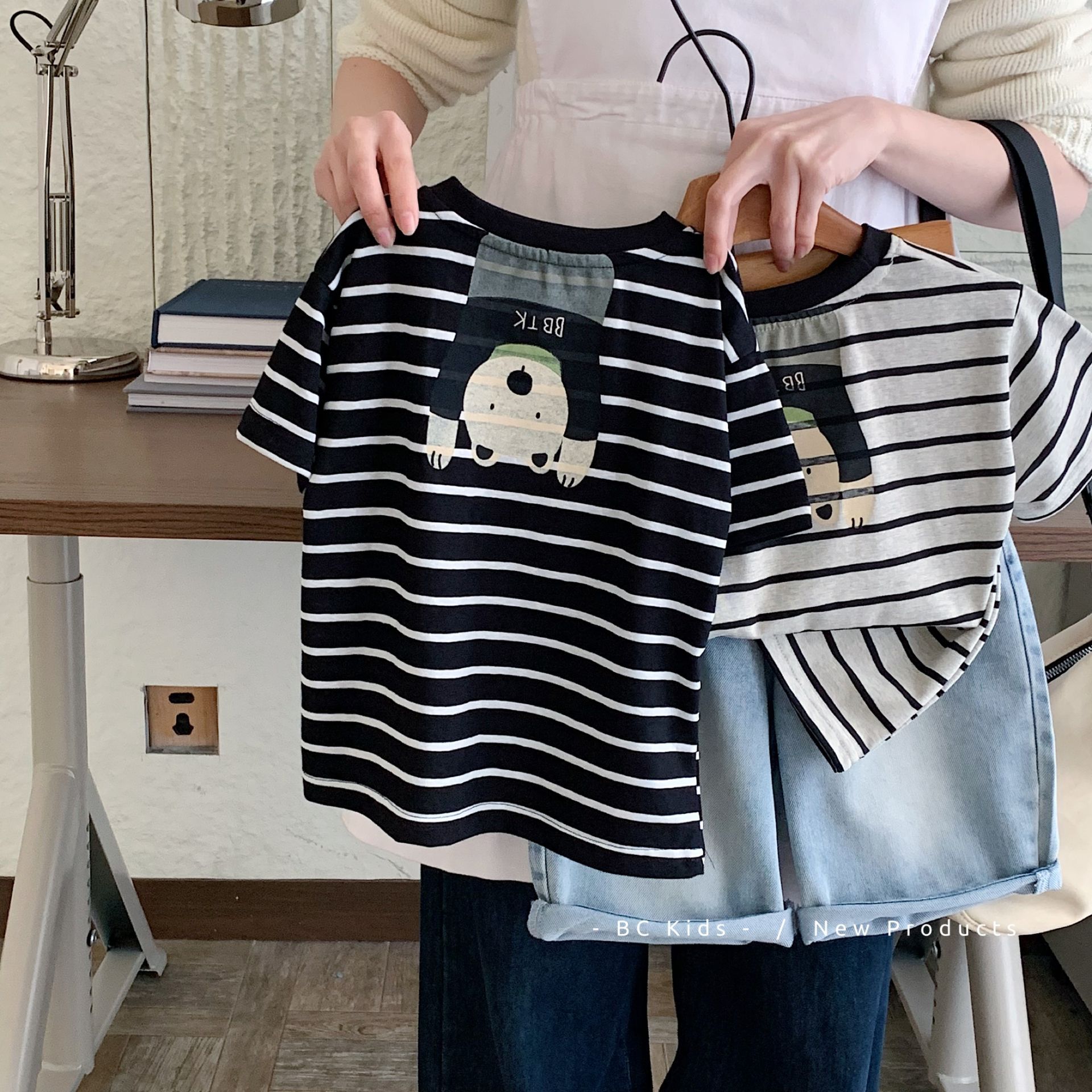 XW230 Children&#039;s T-shirt Bangcheng 2025 summer new boys&#039; back bear striped top children&#039;s clothing short-sleeved T-shirt-image-1057014896