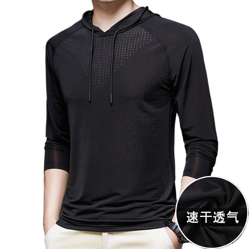 Spring and Autumn Quick drying Ice Silk Long sleeved T-shirt for Mens Leisure Sports Fitness Outdoor Long sleeved Thin Hoodie 250512BJ