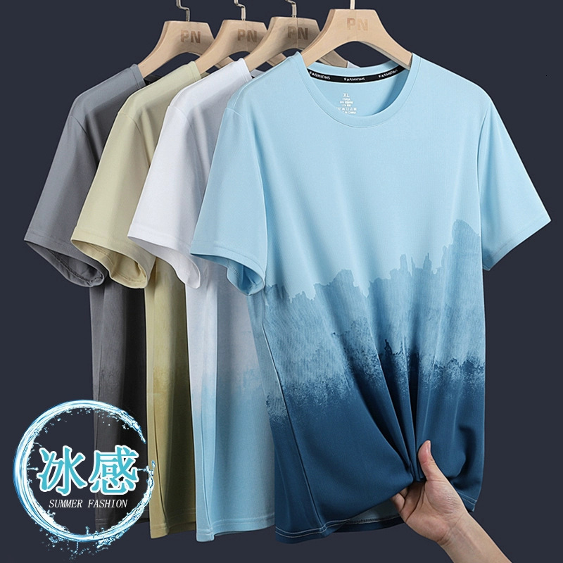 Ice silk t-shirt mens short sleeved summer trendy gradient quick drying mesh breathable half sleeved summer clothes 250512BJ