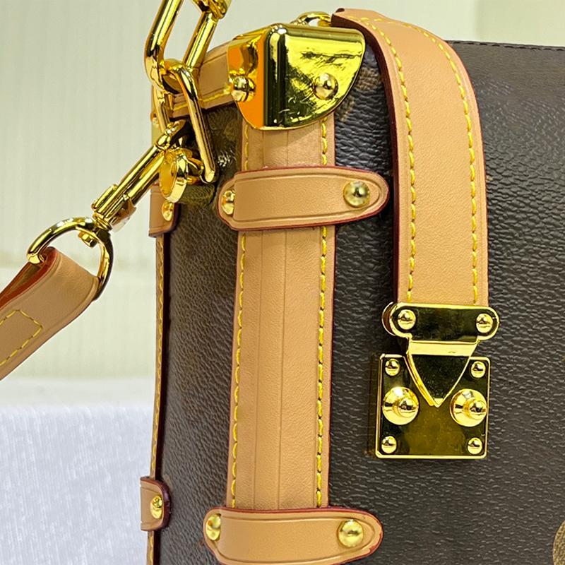 Side trunk pm luxury designer crossbody bag high quality handbag top handle box shaped shoulder bag designer leather totes women purse brown bags-image-990006064