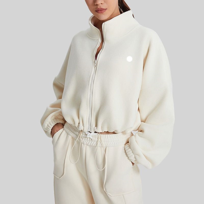 Sweatshirts Yoga Cropped Cozy Day Full Zip Jackets Slightly Puffy Sherpa Coats Polar Fleece Cropped Wintry Mix Jacket Slouchy Mock Neck Sweater S
