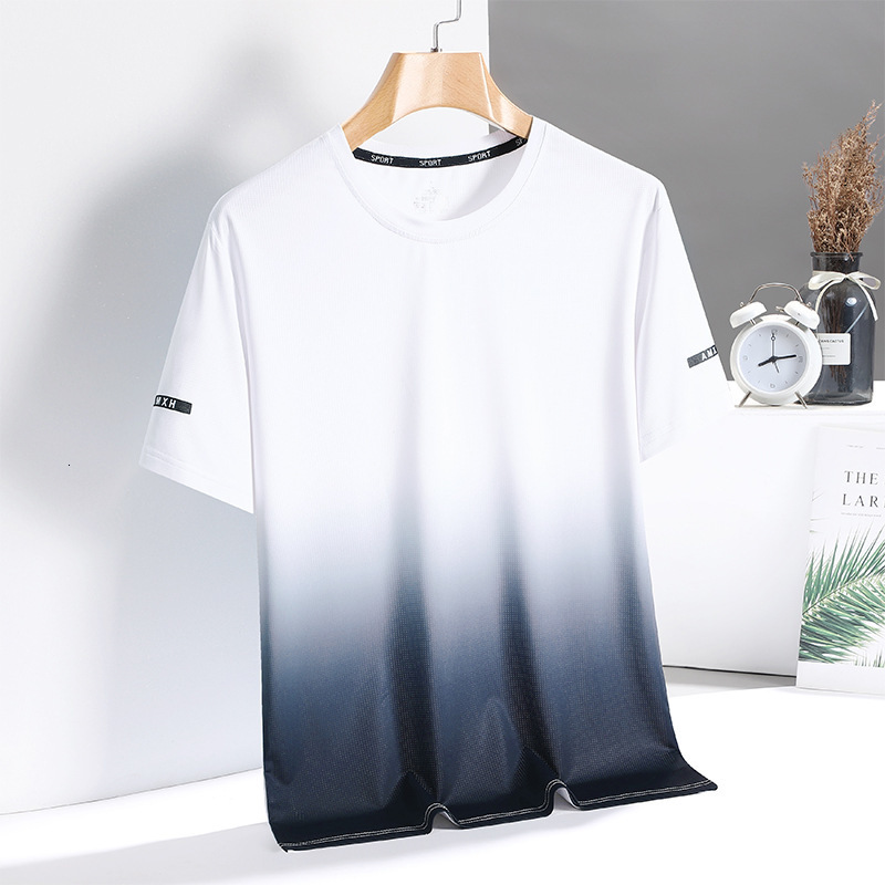 Summer ice silk quick drying T-shirt sweat absorbing breathable cool feeling sports and leisure top mens round neck short sleeved shirt 250512BJ