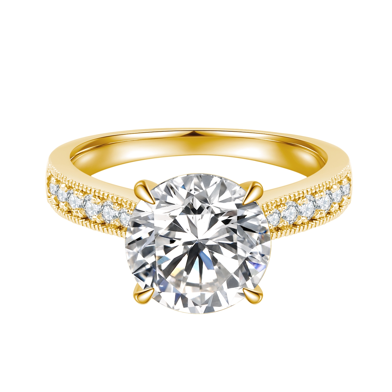 Solitaire Ring Solitaire Ring D Color Vvs1 Moissanite Engagement 1 5Ct Round Cut One Gem With 18K Yellow Gold Plate S925 one gem Sterling Silver Bas