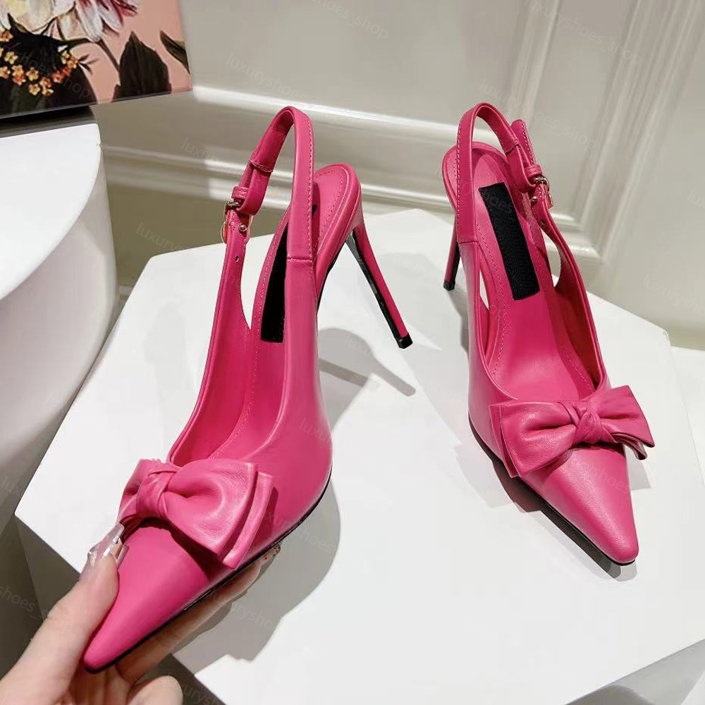 Bow Detaild Satin Slingbacks pompes 10 cm Sandales Femmes pointues Points plate talons de mode Fashion Party Luxury Designer Dress Robe Socle Sho