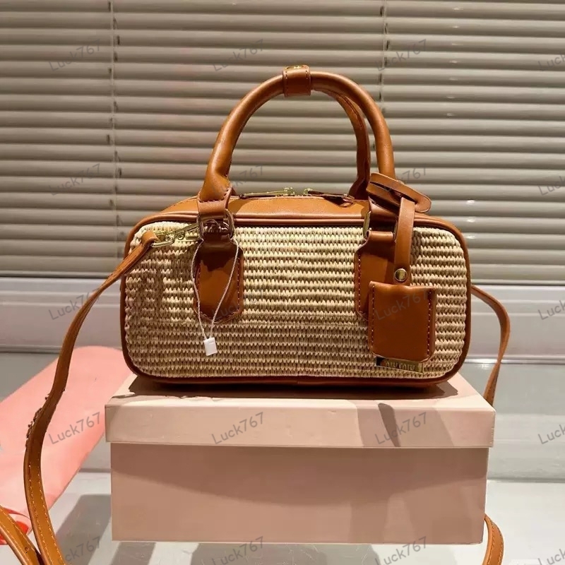 Sac d'été, sac de créateur 2025, sac à main, sac tissé de paille, sac de bowling, sac de luxe, sac de maquillage pour femmes, sac à bandoulière d