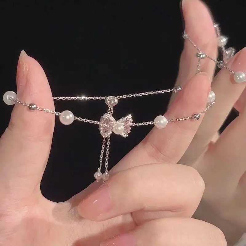 Bracelet coréen élégant rose zircon bowknot pour femmes charme tendance bracelets de chaîne de perles élégants