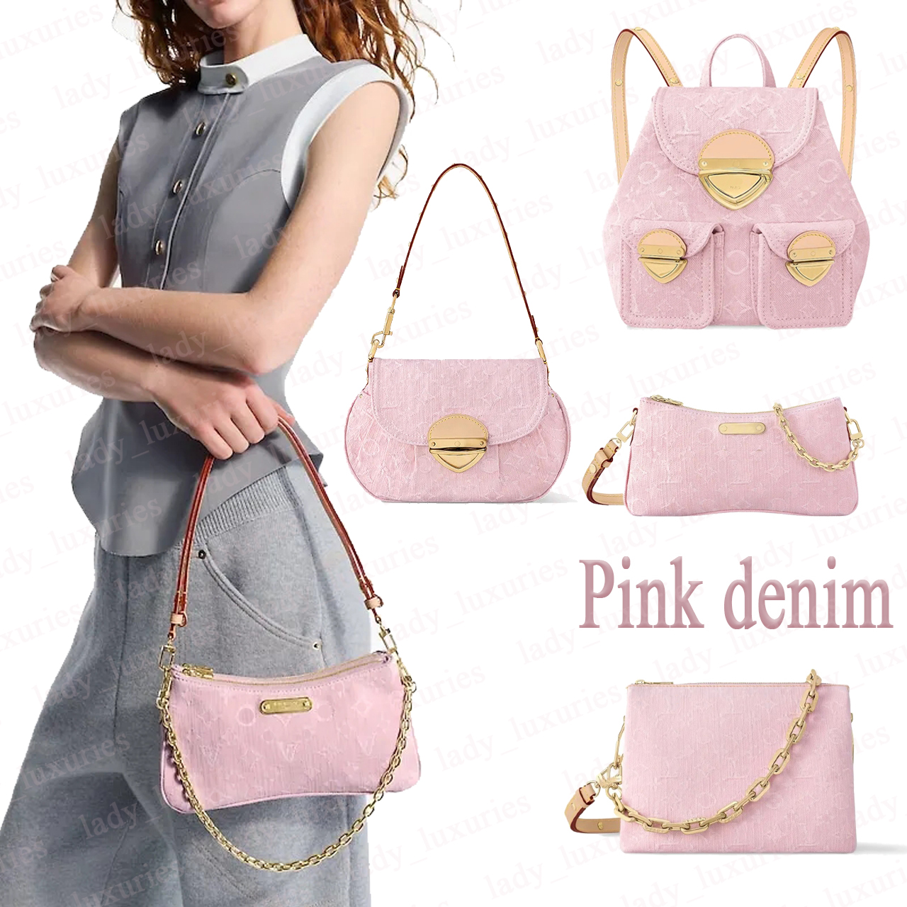 Pink denim bags Designer bag Fashion Bags Shoulder Bag jean bag Women Fashion Casual Underarm Handbag Crossbody Bag Vintage Female High quality B-image-922718942