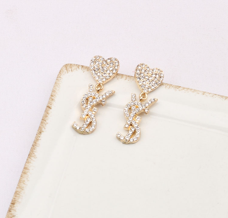 Designers Earrings Double Letters Stud Geometric Famous Women Crystal Rhinestone Pearl Earring Wedding Party Jewerlry-image-969176731