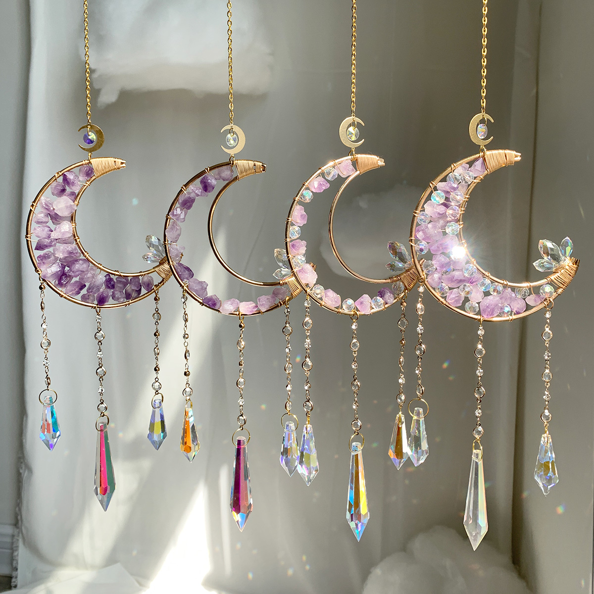 Amethyst Moon shaped Sunshine Catcher High quality Natural Crystal Sunshine Catcher Crystal Suspension M260328-image-1099406942