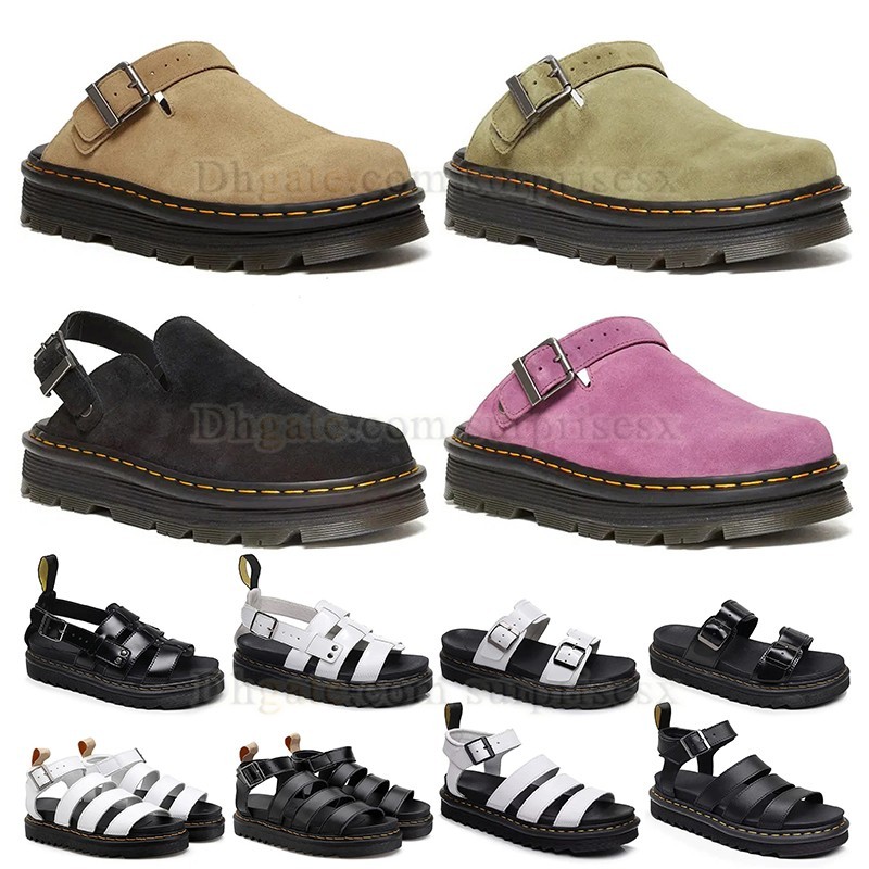 2025 Designer doc martin sandals for men women sliders Chaussure trendy mules slides black white patent leather mens outdoor sandal Suede Platform M