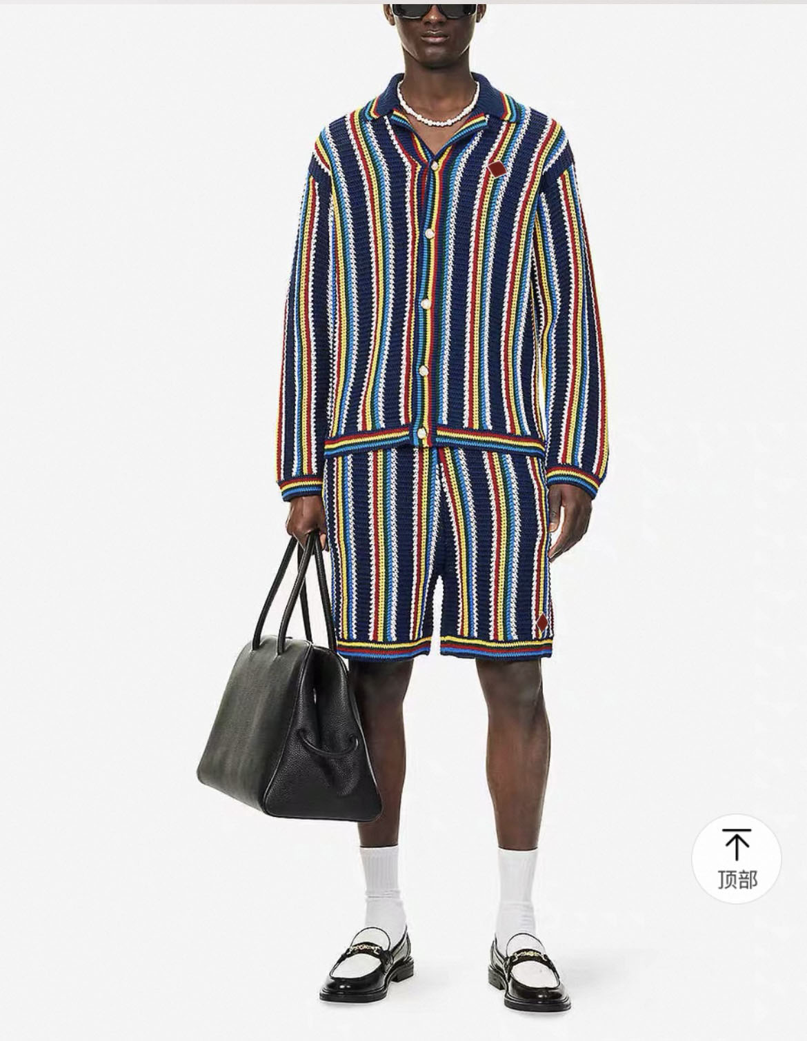 25 Casabalnc high quality summer tide new hollowed out colorful stripes retro knit shorts men designer long sleeve loose lapel button cardigan sw