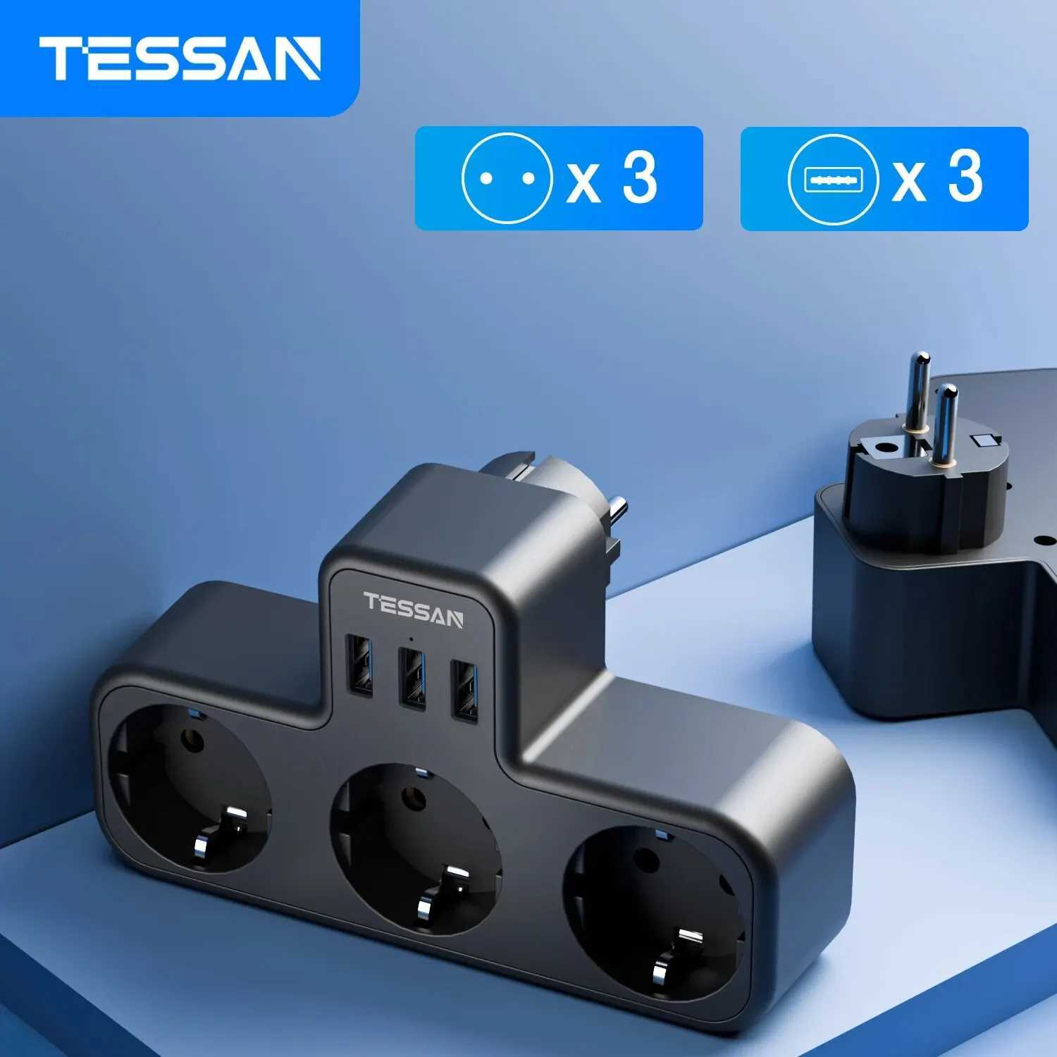 USB Power Strip with 3 AC Outlets 3 USB Ports EU Plug Multiple Wall Socket Adapter Overload Protection for Home Office R250514-image-1057433579