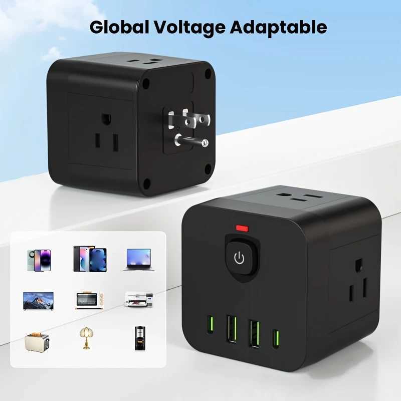8-in-1 Power Strip US Electrical Plug Socket Extension Cord 4AC Outlets 2USB 2PD Type C Ports Charger Adapter for Home Office R250514-image-1057431618