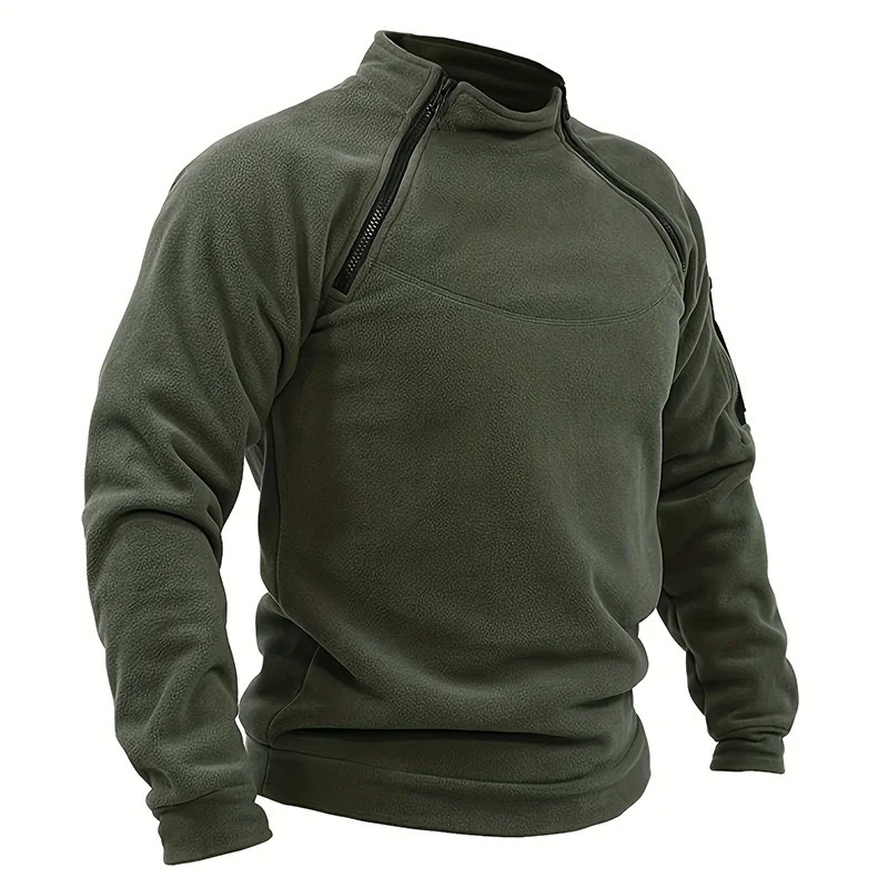 Mens Pullover Casual Military Sweatshirt Fleece Jacket Standing Collar Pullover Solid Color Sweater Windproof Clothes 250513BJ