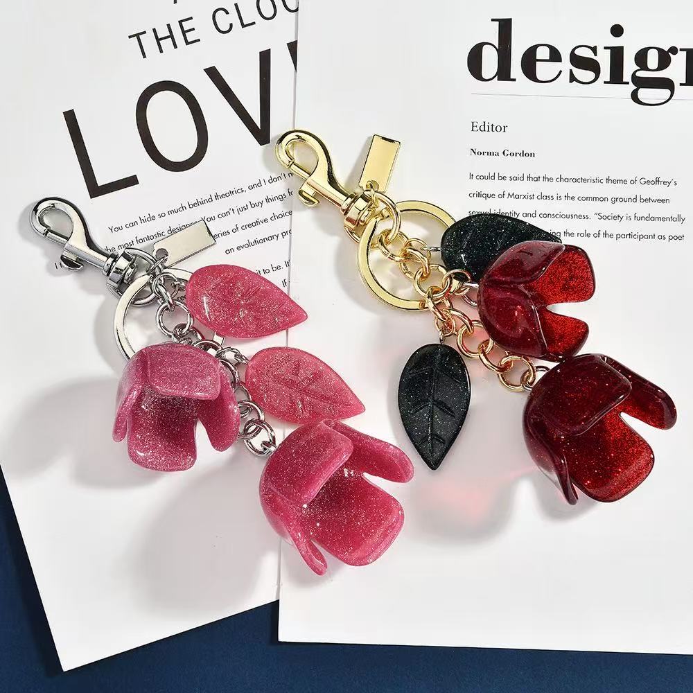 Fashion Women Essential Tea Rose Bag Charm Designer Keychain Cherry Keychain tabby Bag Charm Decoration Accessory Key Rings Cherry Resin Lanyards
