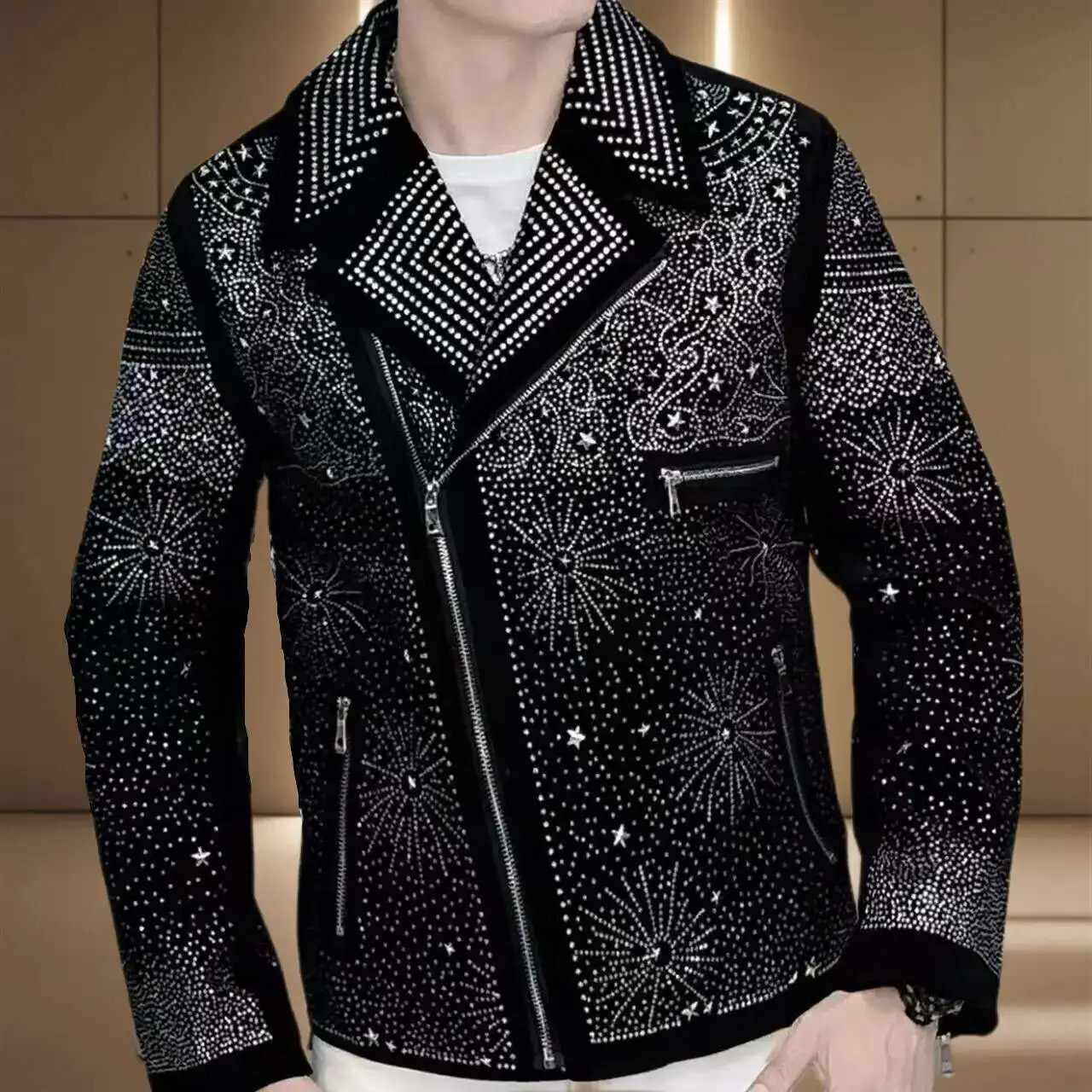Black s Jacket Men Coat Jaqueta Bomber Diamond 2024 Top Quality Drill Punk Club Outfit 250513 fa