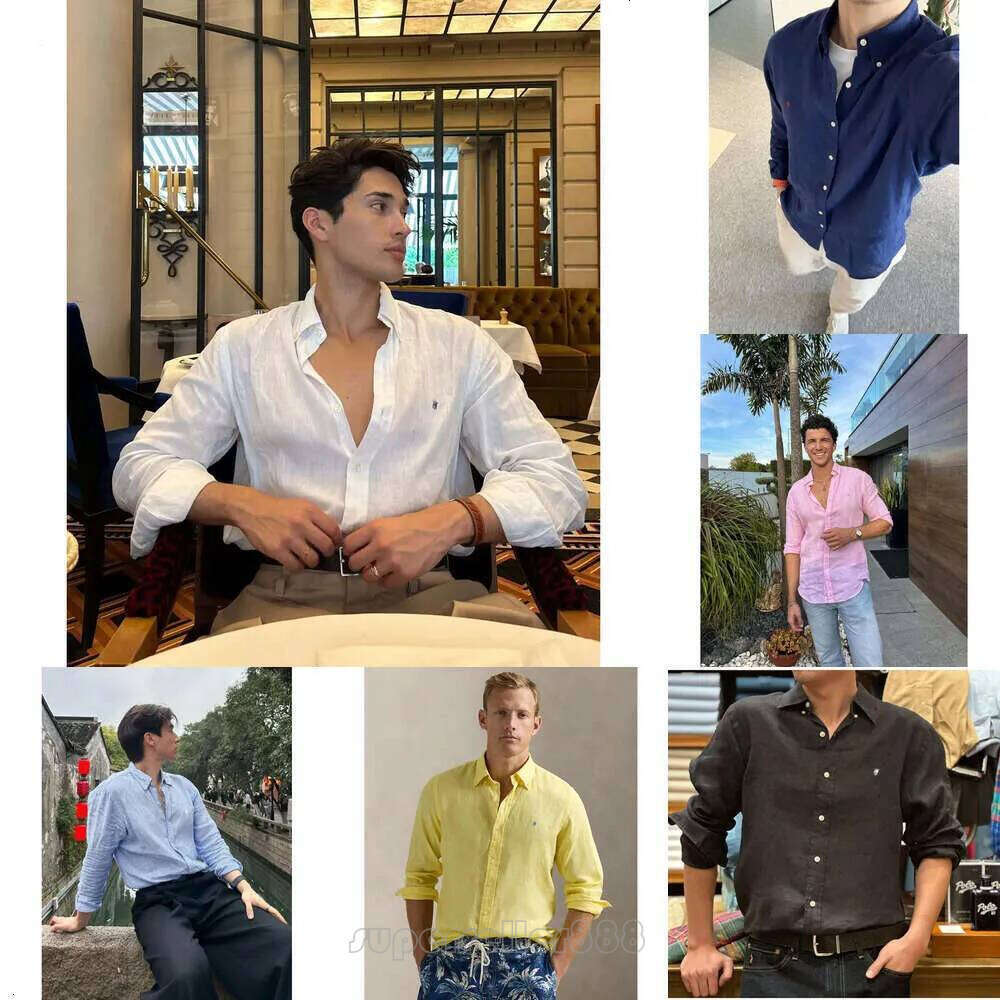 RL Mens polo shirt small horse Embroidery Polo Shirts Long Sleeve Solid Color Slim Fit Casual Linen Men Shirts clothing high quality