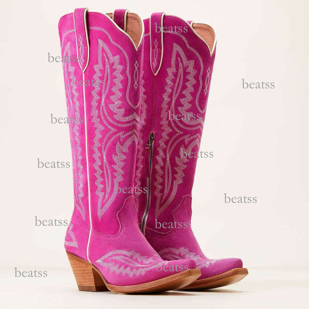 2024 NOUVEAU BOOTS HIGH BOOTS MEN FEMMES HIGHE BRODE RETRO RETRO MAINMADE COWBOY BOOT POINDE BOOTS POINDE