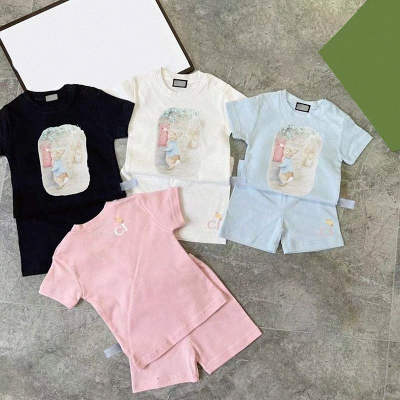 Designer baby kids Clothing Sets infant T-shirts shorts set children boys girls toddler clothes pink blue white casual summer kid childrens suit-image-1057575674