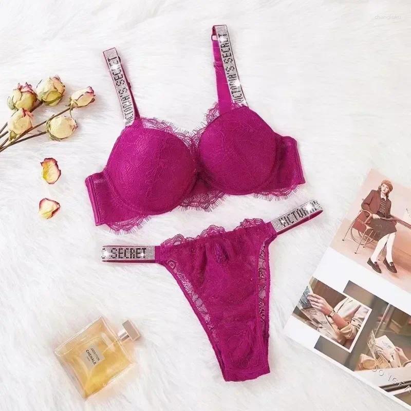 Bras Sets Classic Womens Lingerie Set Sexy Lace Trim Pattern Breathable Gathered Padded Soft Bra And Panty