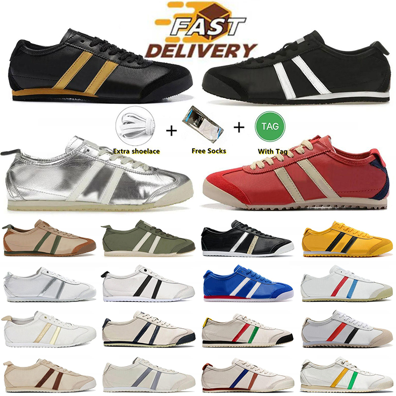 Chaussures décontractées Tiger Mexio 66 Chaussures de course Trainers designers noirs rose blanc jaune argent extérieur sneakers athlétiques homm