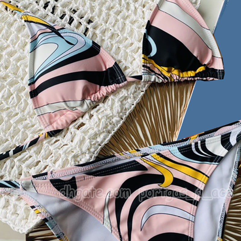 Luxury Brand Color Blocked Bikinis Swimwear Women Designer Triangle Halter Swimsuit Beach Holiday Pool Party Bathing Suit-image-790407380