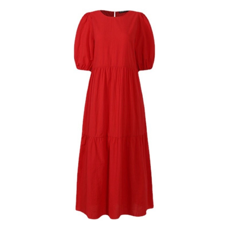 (322) Nouveau swing à manches bouffantes de couleur unie à la mode à la mode