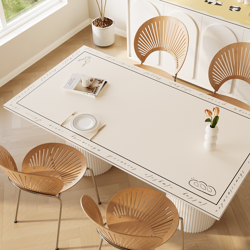 Light luxury rectangular dining table anti-scalding, waterproof and oil-proof table mat household wipeable, washable and dirt-resistant leather t-image-1103001063