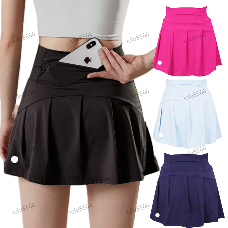 Yoga Tennis Skirts Pleated Skirt gym clothing women Running Fitness Golf Shorts Sports designer skirt Back Waist Pocket Zipper Pleated Short skir-image-960426522
