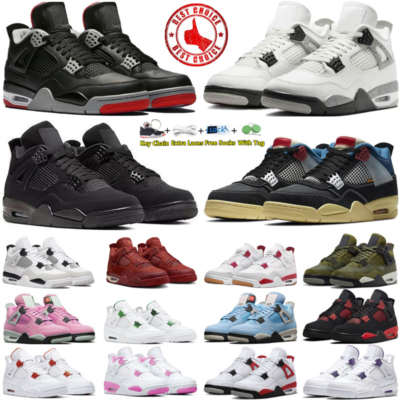 4 4s Chaussures de basket-ball pour hommes blancs blanc chat noir par vélo bred reménéré universitaire rouge selfoam thunder fear pack mascules e