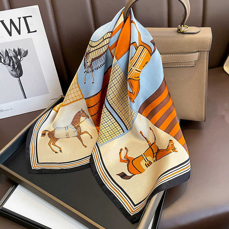 Spring summer 70 square meter orange horse silk scarf for women's sun commuting and neck protection professional wear J250516