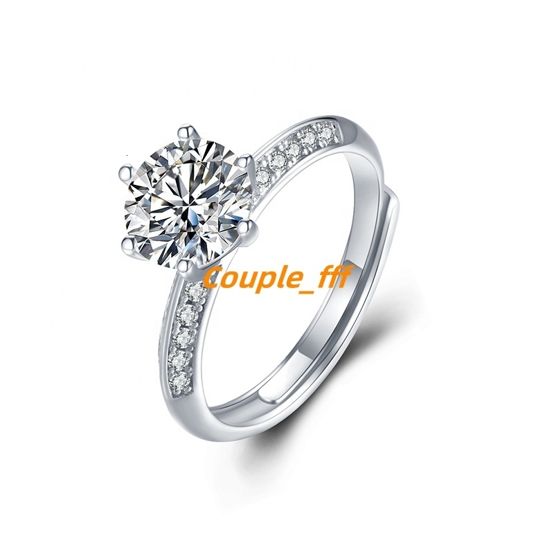 1 CT Moissanite Diamond Round Ring Resizable 925 Sterling Silver Trendy Style Rhodium Plated for Wedding Party Anniversary
