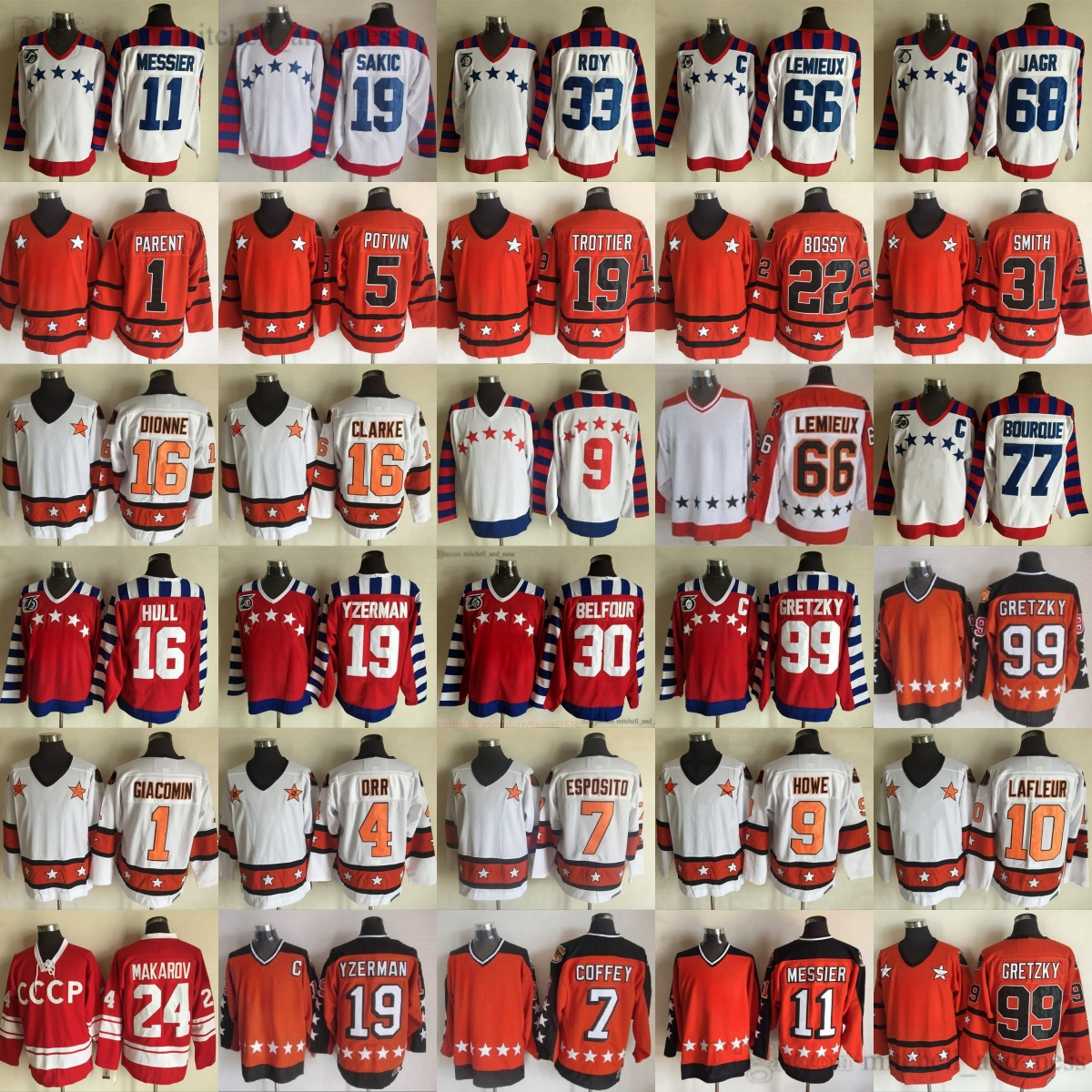 CCM Vintage 1980 All-Star Hockey 4 Bobby Orr Jersey Classic Throwback 1 Eddie Giacomin 7 Phil Esposito 9 Gordie Howe 10 Guy Lafleur 16 Bobby Clarke
