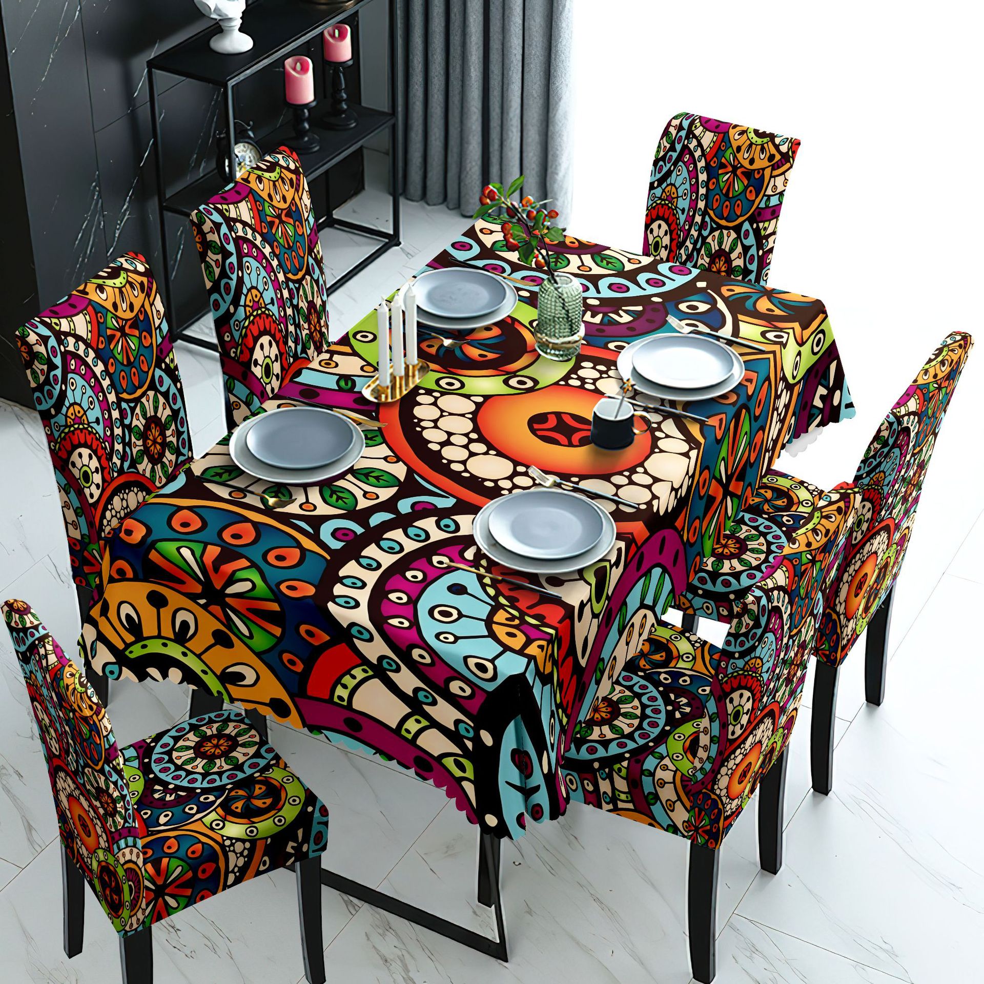 Waterproof tablecloth chair cover set hotel restaurant four seasons home dining table tablecloth stretch chair cover QXTE01-image-1057881871