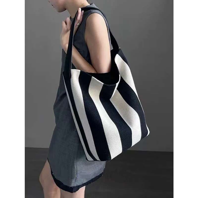 High Quality Designer Bags Black White Striped Women Tote Fashion Female Shoulder Handbags Large Capacity Shopping Causal Picnic Hand Luxury Bag21
