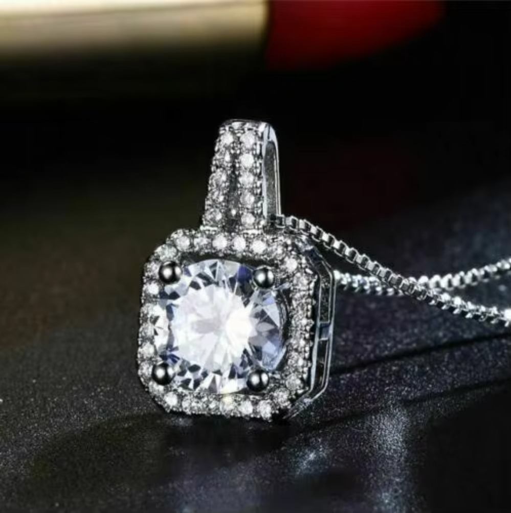 Bridal Diamond Crystal Necklace Rhodium Plated Chain Zircon Engagement Wedding CZ Pendant Necklaces Women Designer Jewelry