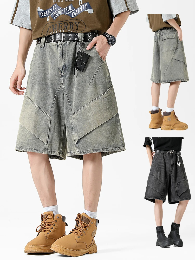 Y2k Fashion Oversized Denim Shorts Men Nostalgic Streetwear Baggy Short Jeans Clothing Washed Cotton Summer Male Pants 250514