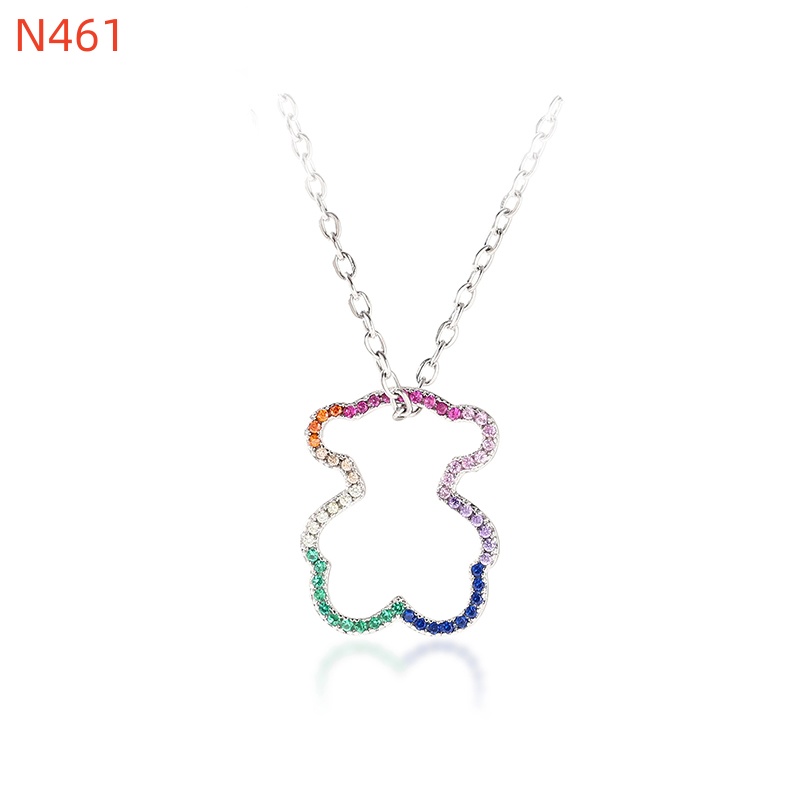 Fashion Women Silver Rose Gold Stainless Steel Copper Bear White Color Zircon Pearl Animal Round Circle Pendant Necklace Jewelry-image-1057873748