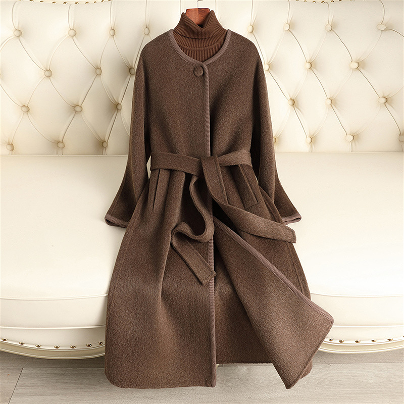 Manteau en cachemire double face, long style au-dessus du genou, à lacets, coupe slim, laine de haute qualité, nouvelle collection automne et hiv
