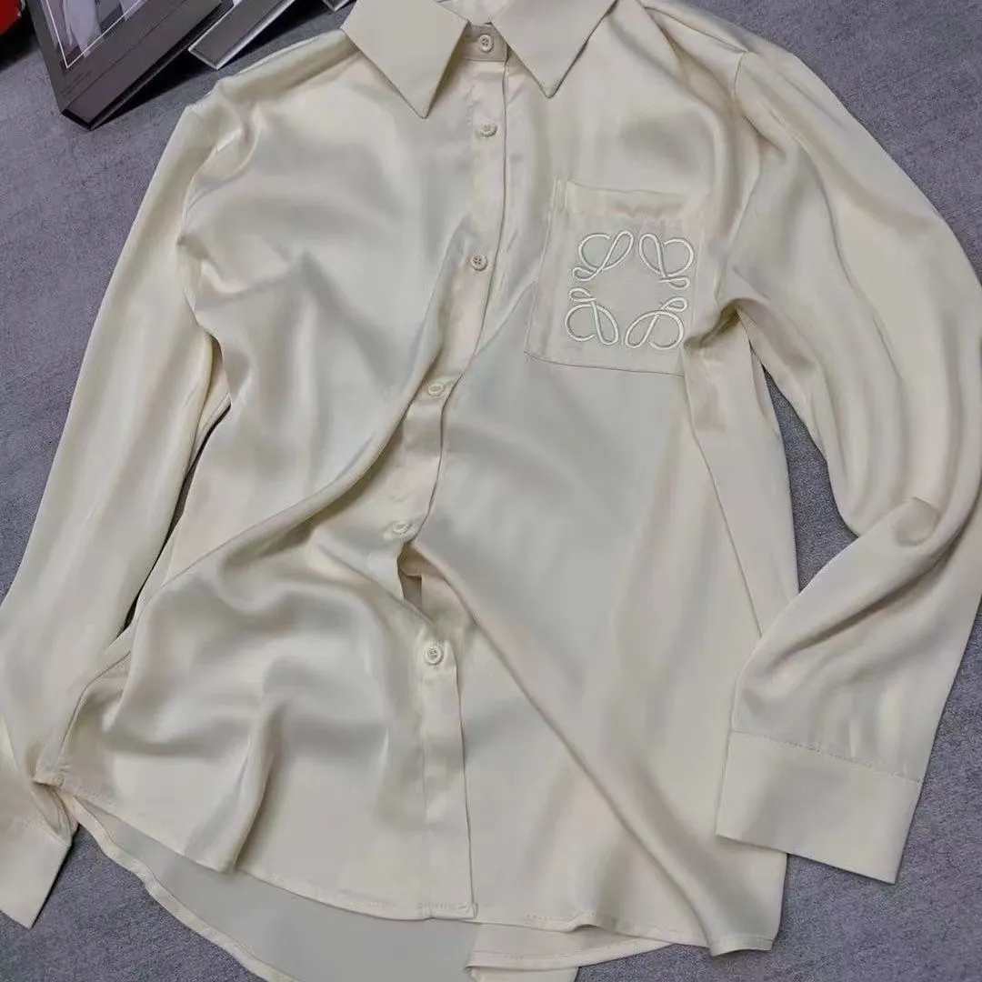 Designer Womens loose Blouses Long Shirts Anagram Silk and satin Classic Summer New paris T-Shirt Casual Long Sleeve Tops Femme Pocket Letter Embroi