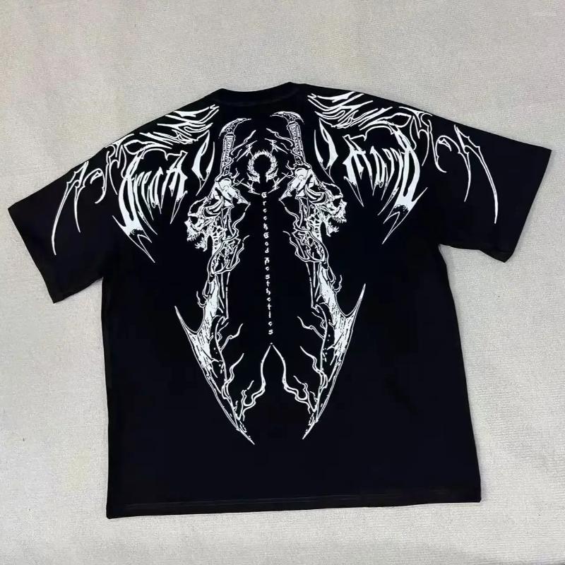 Mens T Shirts American Vintage Style Man Graphic GYM Oversized Tee In Black Gothic Street Casual Couples Whort Wleeves Wear