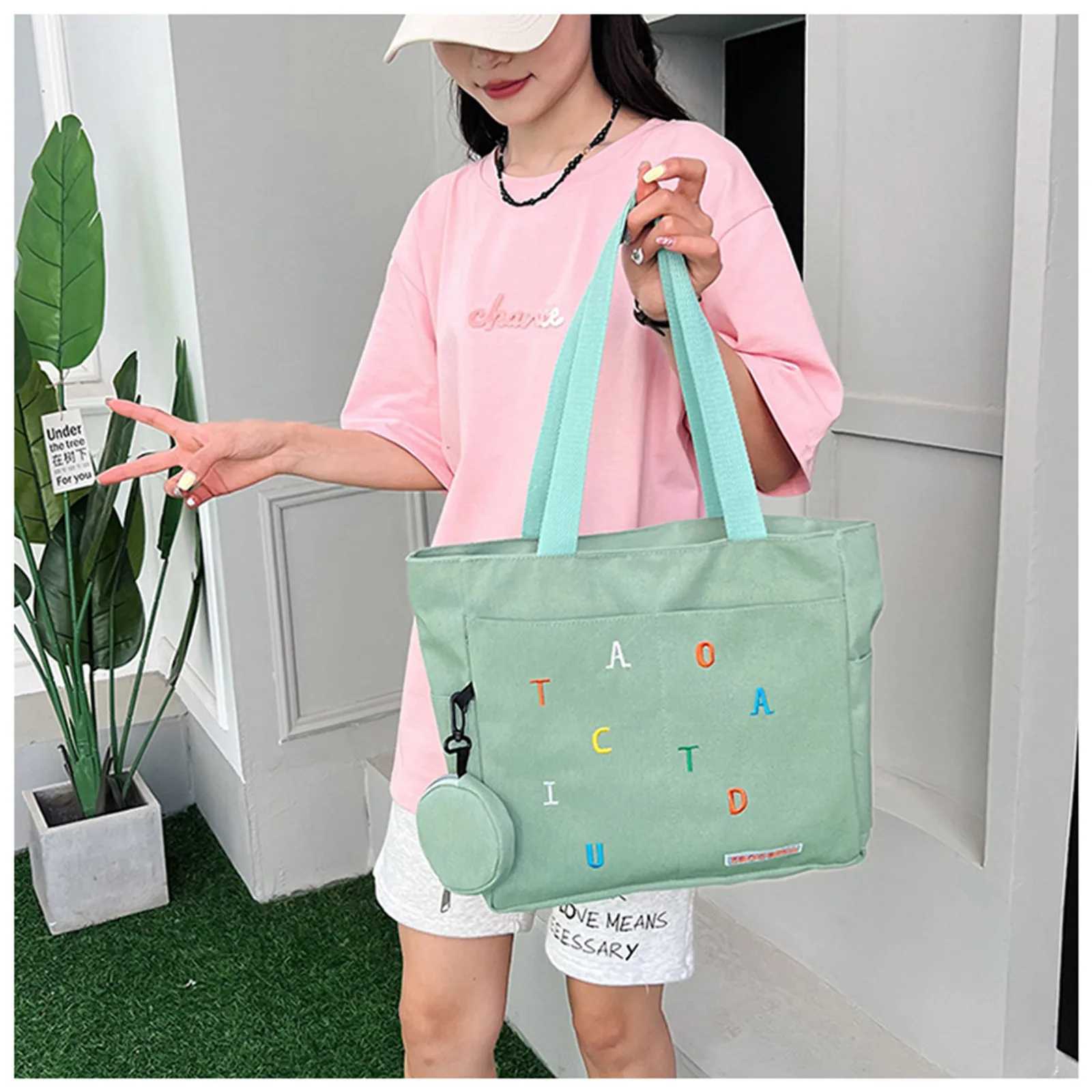 Womens Canvas Shoulder Bag Large Capacity Versatile Minimalist Tote Bag Class Commuting Laptop Bag Casual HandbagXJ250521